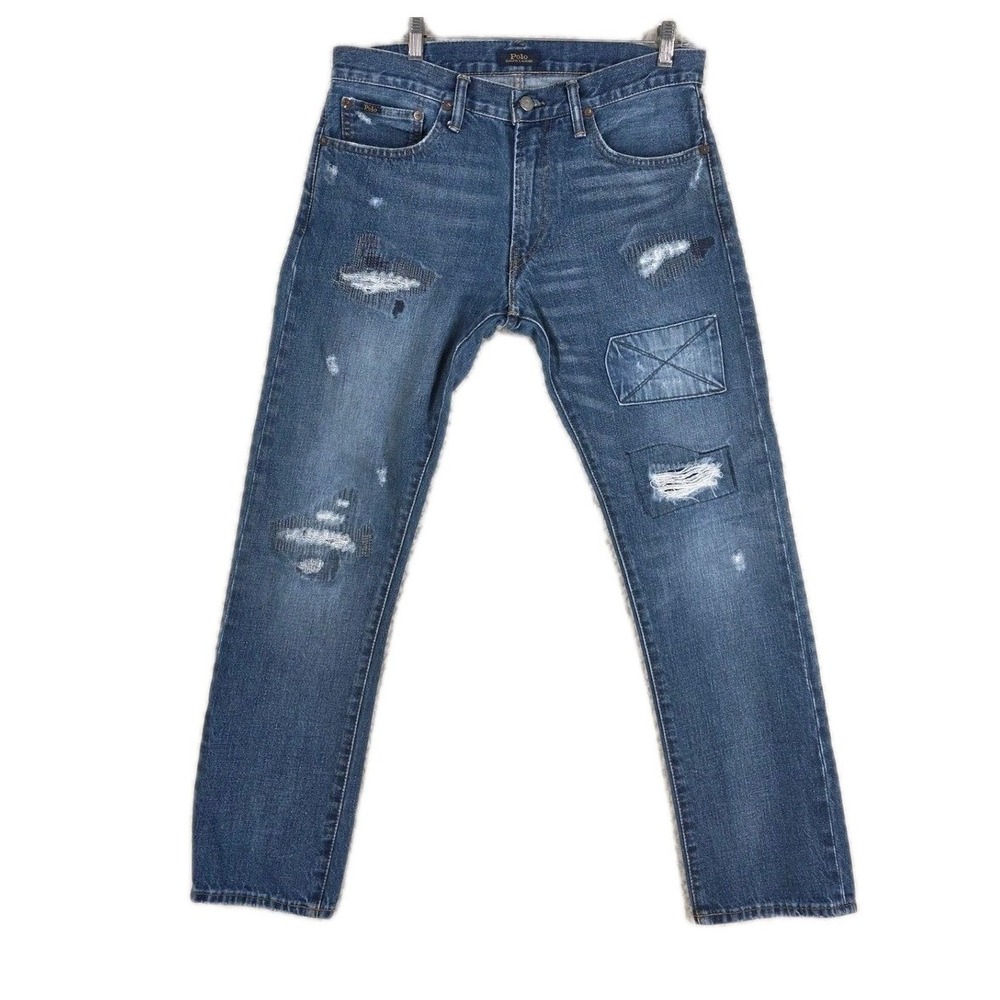 Polo Ralph Lauren Varick Slim Straight Distressed Patchwork Jeans Mens 32x32